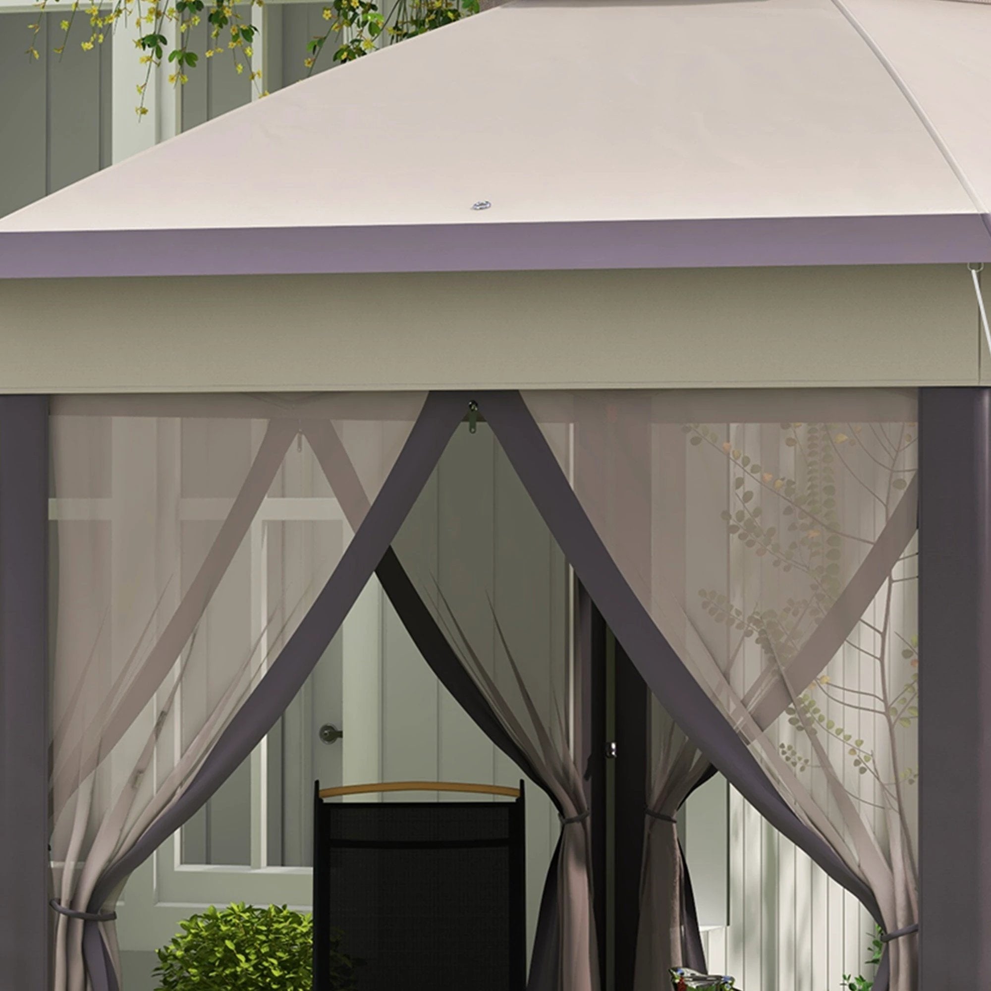 Outsunny 4.05m x 4.05m Metal Frame Mesh Draped 2-Tier Roof Gazebo Brown - Gazebos