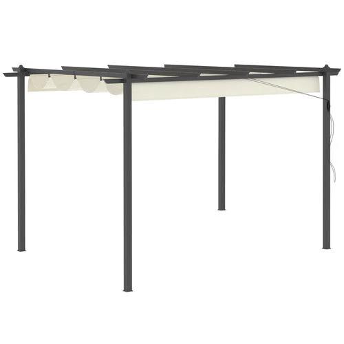 Outsunny 4 x 3m Aluminum Pergola Gazebo Retractable Roof CanopyCream White - Gazebos