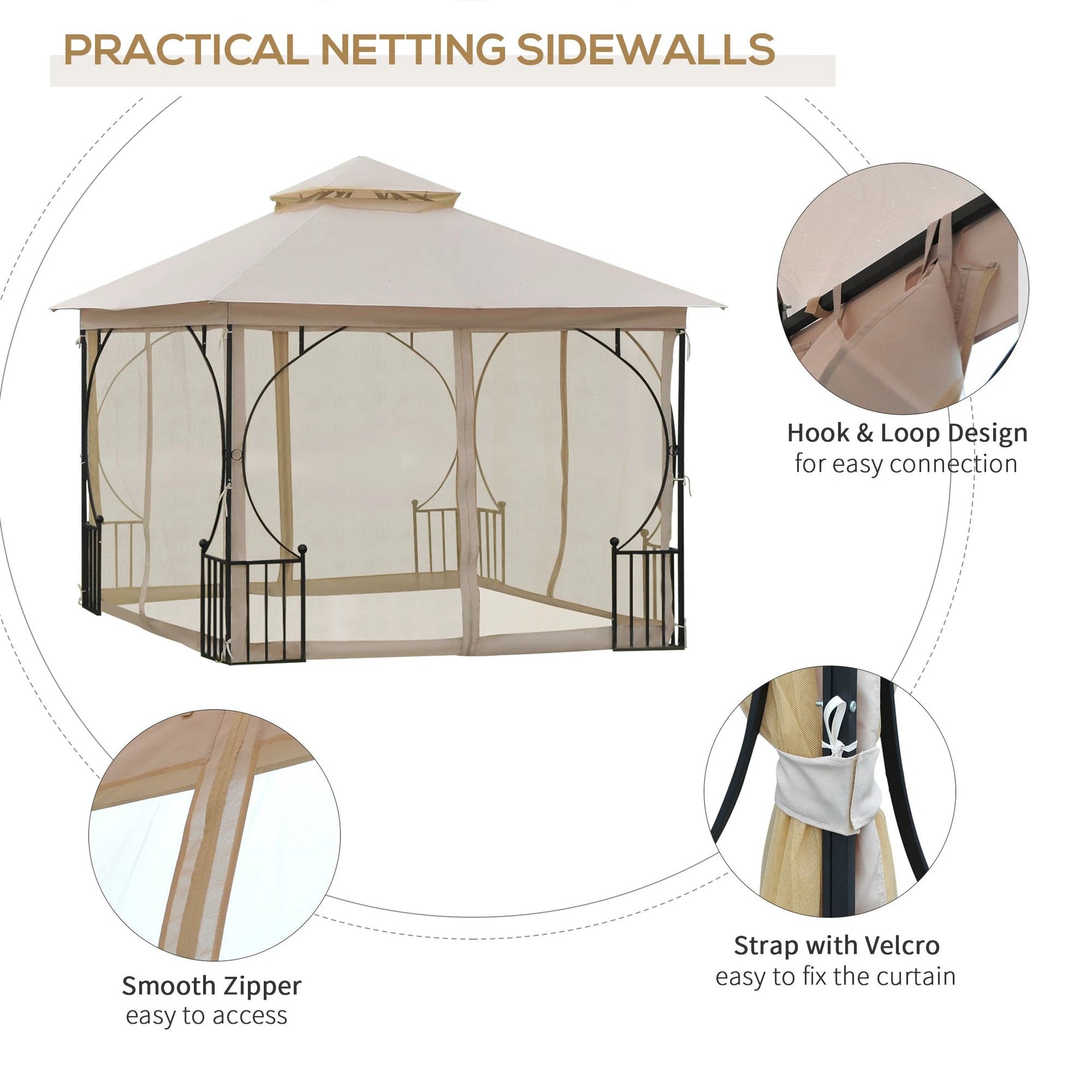 Metal Gazebo With Sides Beige 3m x 3m Waterproof Gazebo by Outsunny