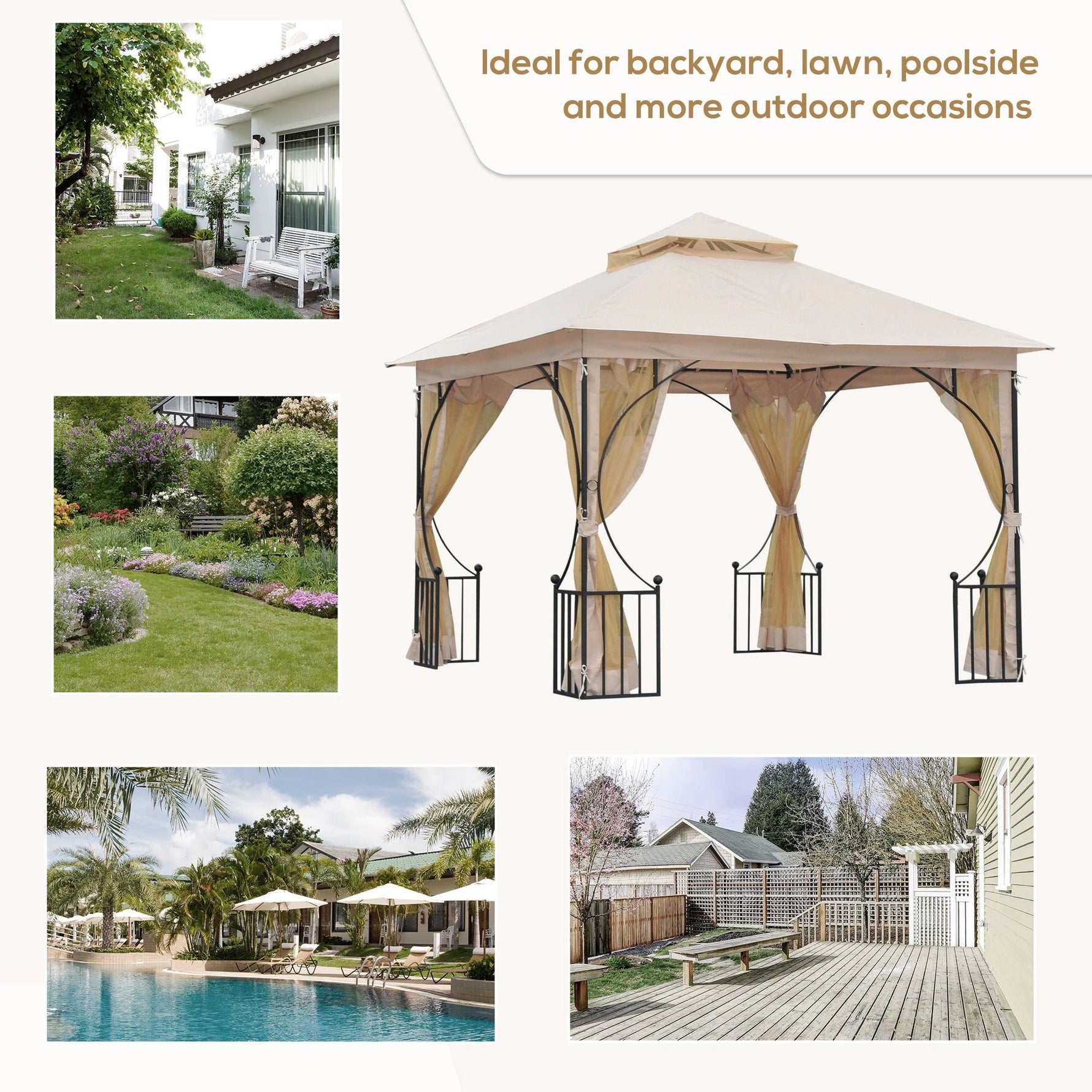 Metal Gazebo With Sides Beige 3m x 3m Waterproof Gazebo by Outsunny