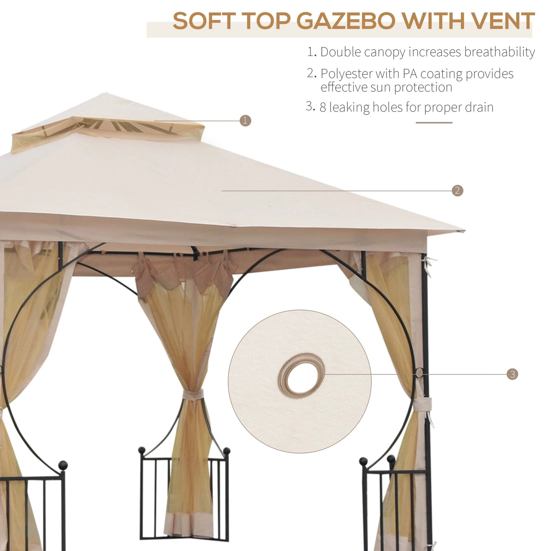 Metal Gazebo With Sides Beige 3m x 3m Waterproof Gazebo by Outsunny