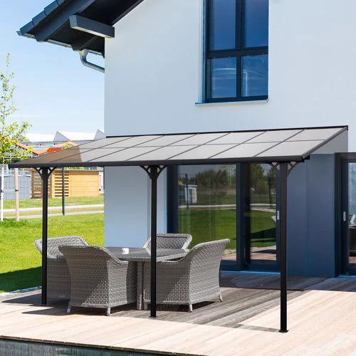 Outdoor Patio Gazebo Pergola, Aluminum Post, 4.35x3m Mounted on the Wall Roof by Outsunny