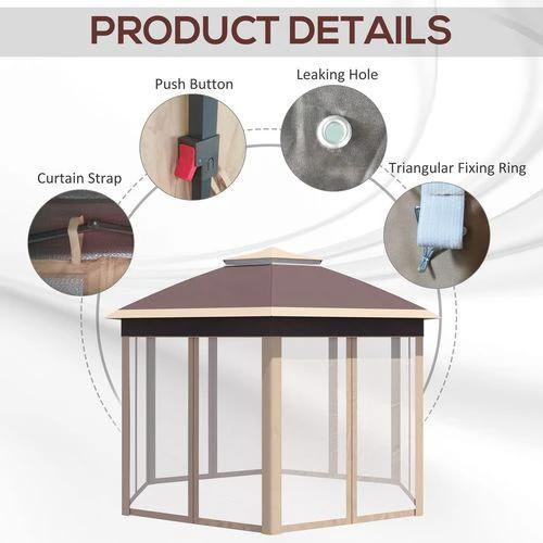 Outsunny Outsunny 3x4m Hexagon Gazebo w/ Metal Frame Mesh Curtains Outdoor Garden, Khaki - Gazebos