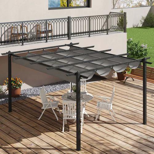 Outsunny Outsunny 4 x 3(m) Aluminium Pergola Gazebo Garden Shelter w/ Retractable Roof - Gazebos