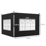 Outsunny Outsunny Gazebo Side Panels for 3x3(m) or 3x4m Pop Up Gazebo, 2 Pack, Black - Gazebos