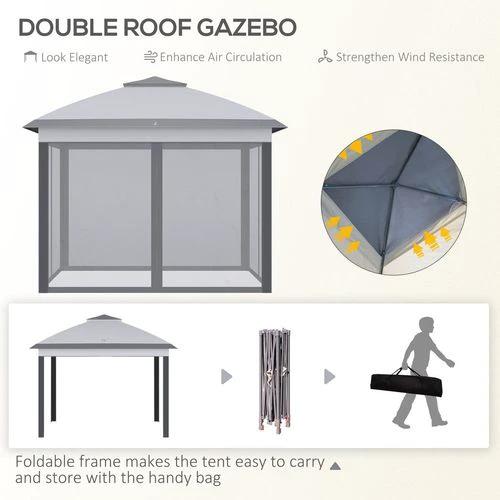 Outsunny Pop Up Gazebo Height Adjustable Canopy Tent w/ Carrying Bag, Grey - Gazebos