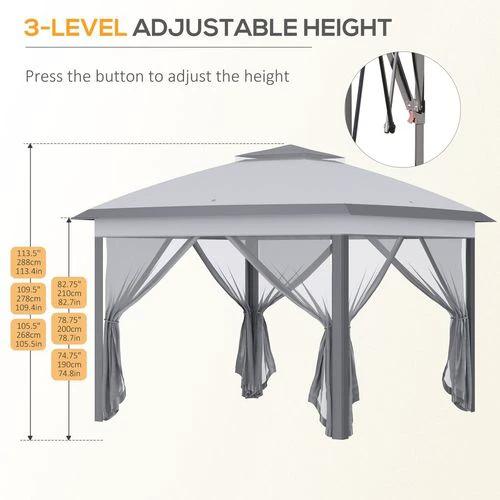 Outsunny Pop Up Gazebo Height Adjustable Canopy Tent w/ Carrying Bag, Grey - Gazebos