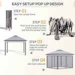 Outsunny Pop Up Gazebo Height Adjustable Canopy Tent w/ Carrying Bag, Grey - Gazebos