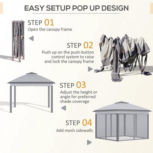 Outsunny Pop Up Gazebo Height Adjustable Canopy Tent w/ Carrying Bag, Grey - Gazebos