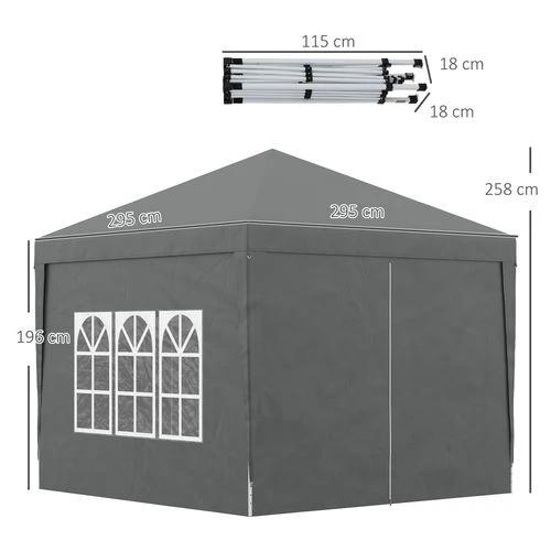 Outsunny 3mx3m Pop Up Gazebo Party Tent Canopy Marquee with Storage Bag Grey by Outsunny