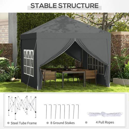 Outsunny 3mx3m Pop Up Gazebo Party Tent Canopy Marquee with Storage Bag Grey by Outsunny