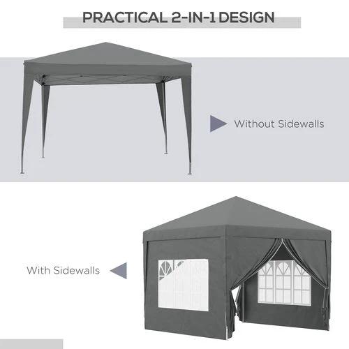 Outsunny 3mx3m Pop Up Gazebo Party Tent Canopy Marquee with Storage Bag Grey by Outsunny
