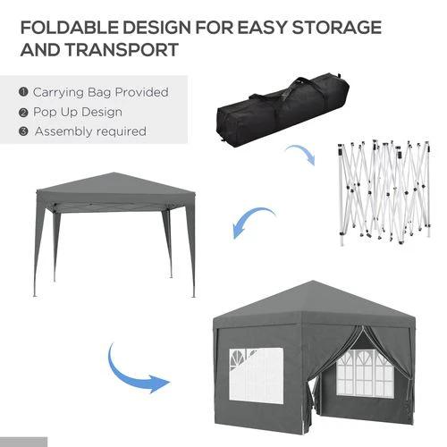 Outsunny 3mx3m Pop Up Gazebo Party Tent Canopy Marquee with Storage Bag Grey by Outsunny