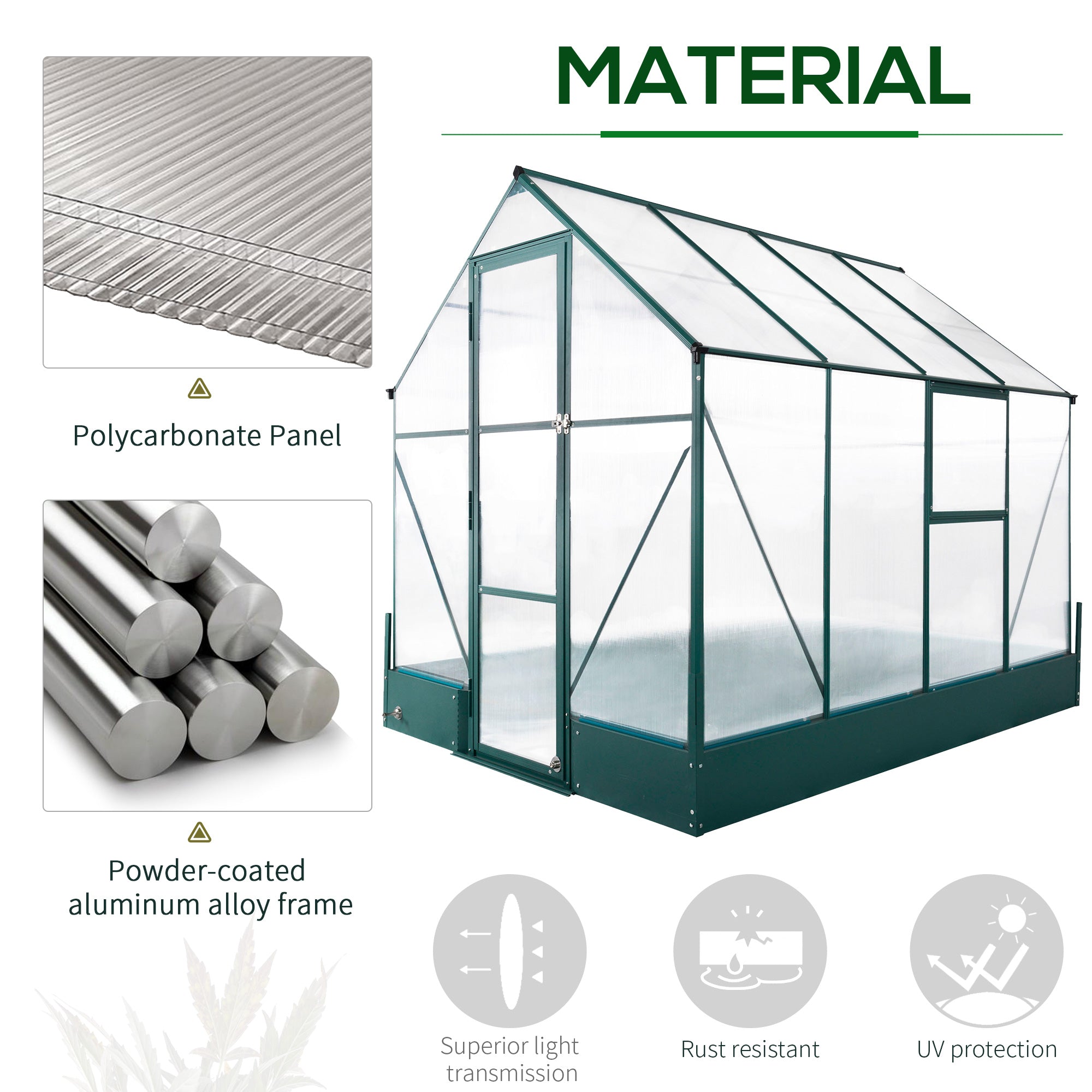 Garden Walk-in Aluminium Greenhouse Polycarbonate with Plant Bed - Greenhouse from Outsunny