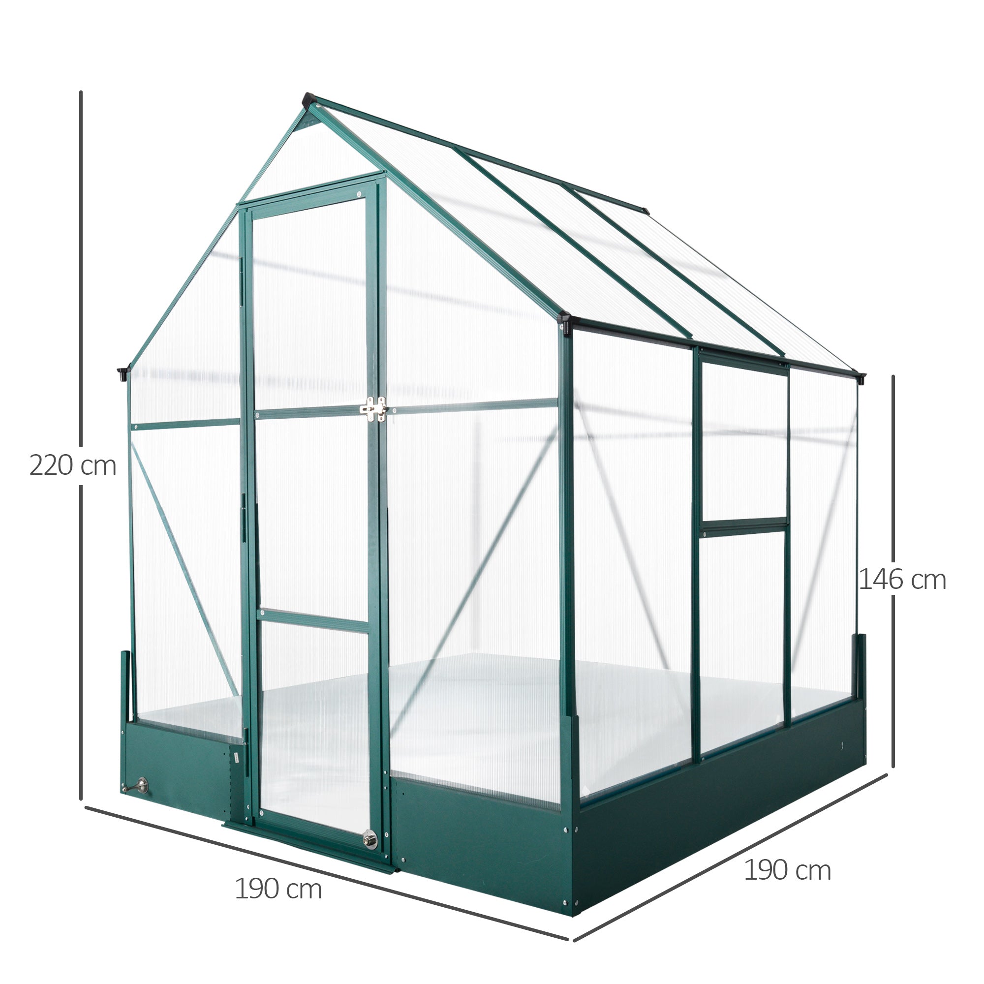 Garden Walk-in Aluminium Greenhouse Polycarbonate with Plant Bed - Greenhouse from Outsunny