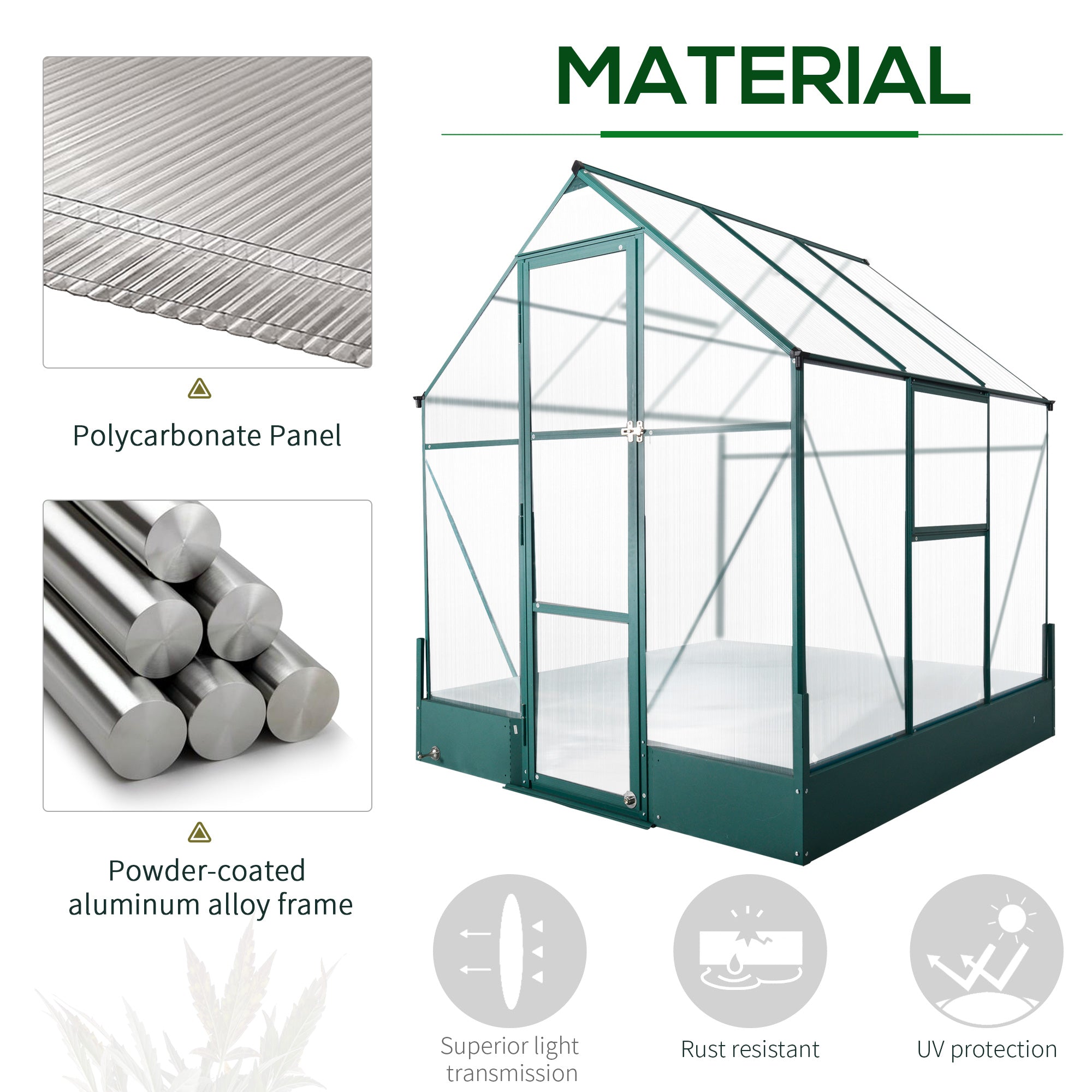 Garden Walk-in Aluminium Greenhouse Polycarbonate with Plant Bed - Greenhouse from Outsunny