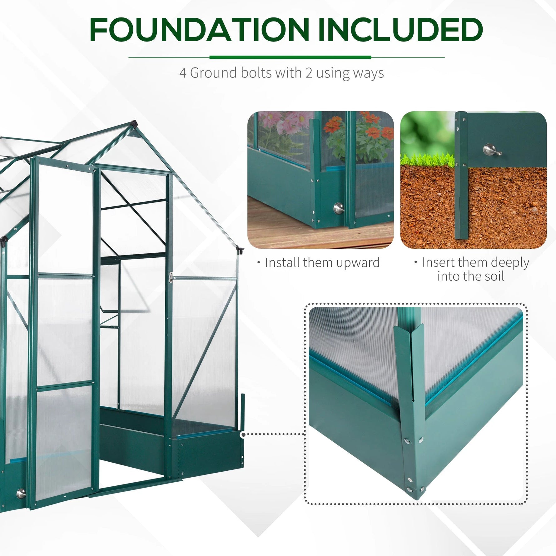 Garden Walk-in Aluminium Greenhouse Polycarbonate with Plant Bed by Outsunny