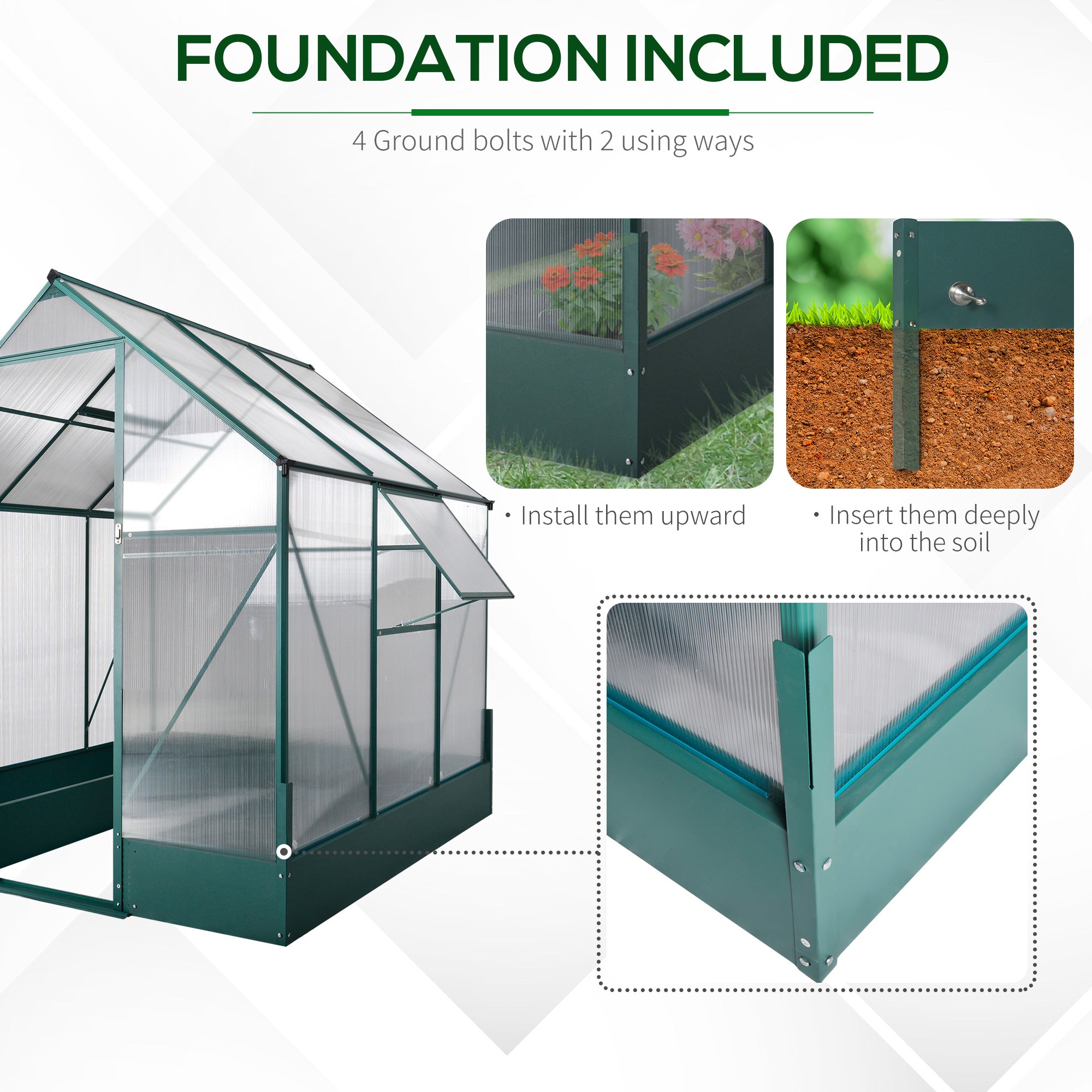 Garden Walk-in Aluminium Greenhouse Polycarbonate with Plant Bed - Greenhouse from Outsunny