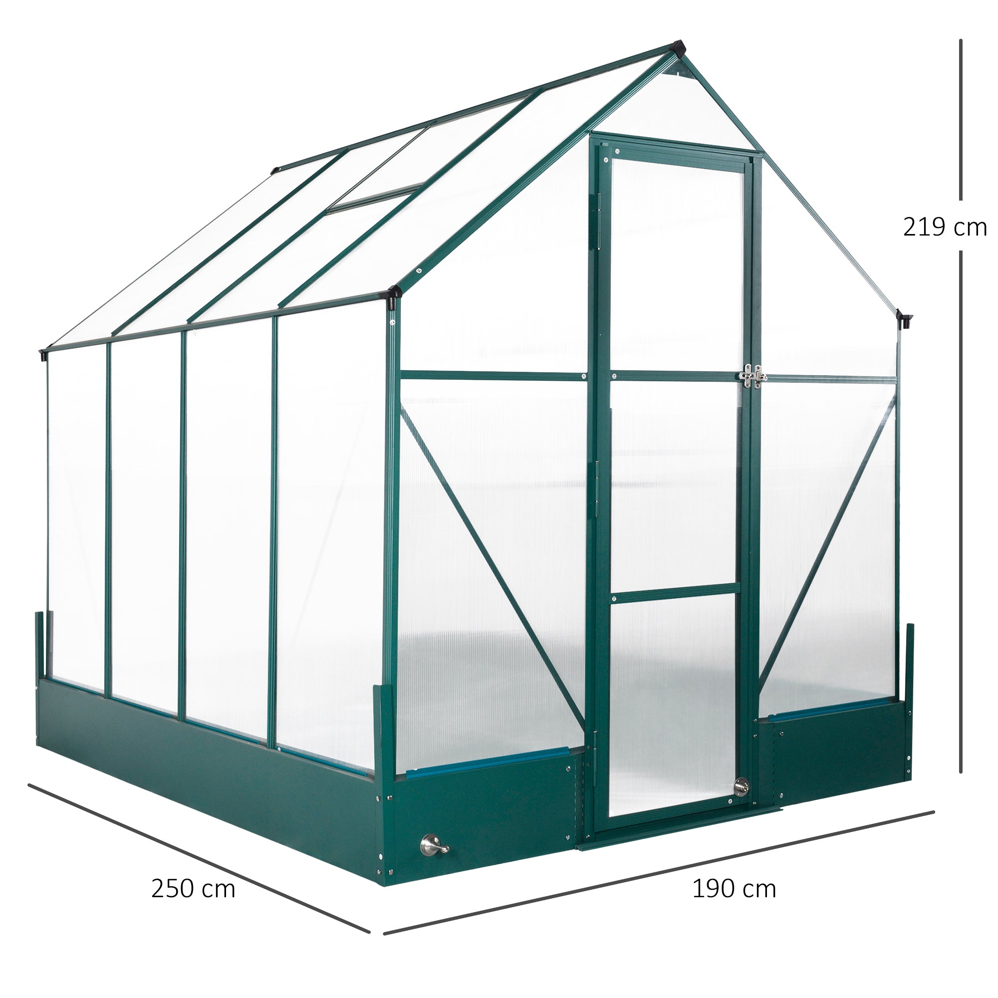 Garden Walk-in Aluminium Greenhouse Polycarbonate with Plant Bed - Greenhouse from Outsunny