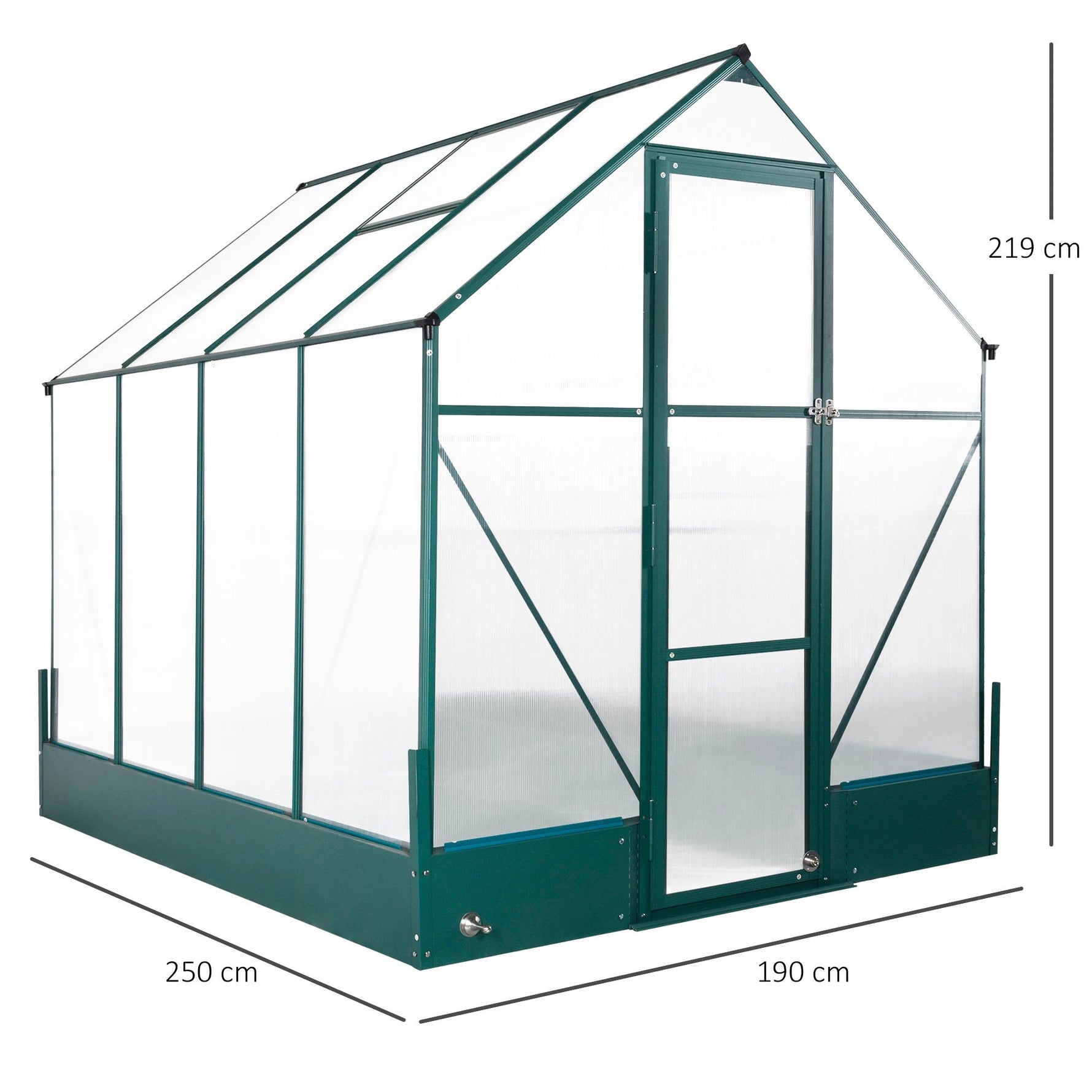 Outsunny Garden Walk-in Aluminium Greenhouse Polycarbonate with Plant Bed - Uncategorized Greenhouse