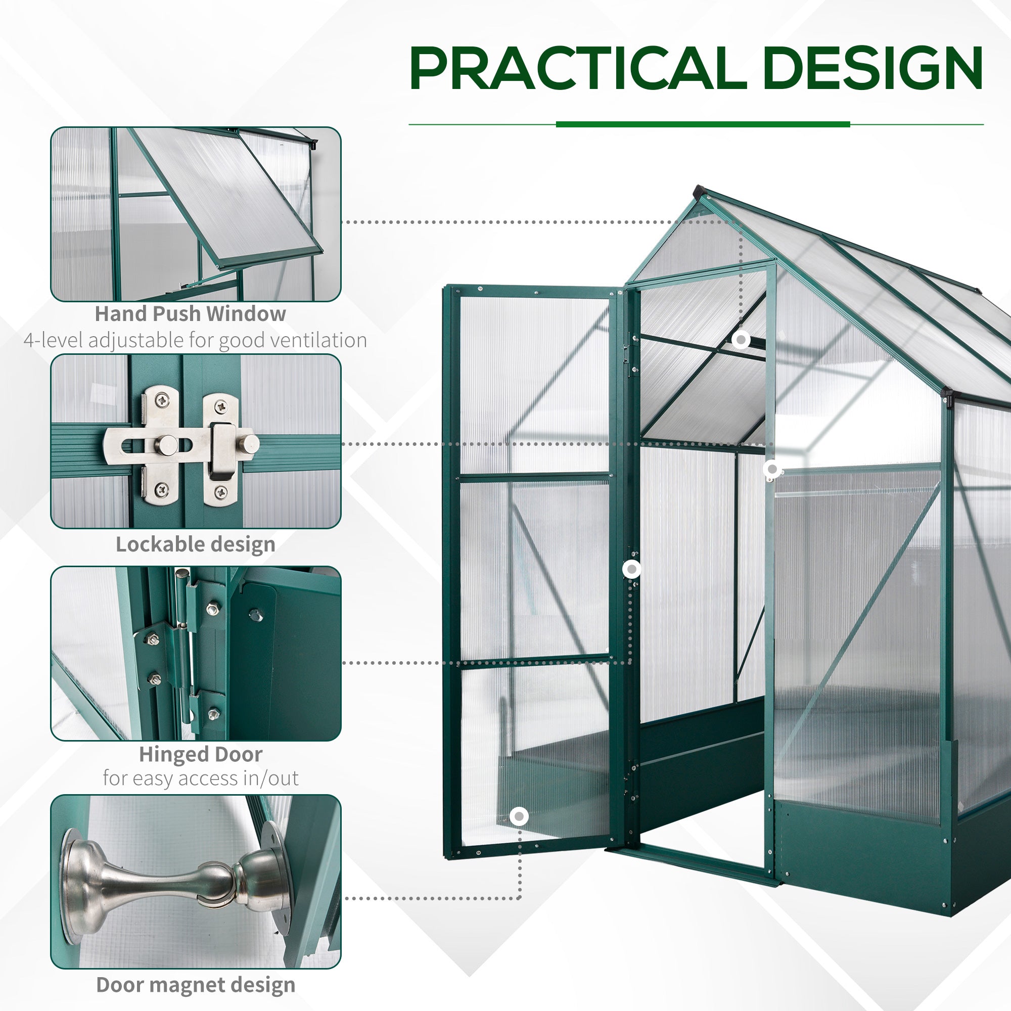 Garden Walk-in Aluminium Greenhouse Polycarbonate with Plant Bed - Greenhouse from Outsunny