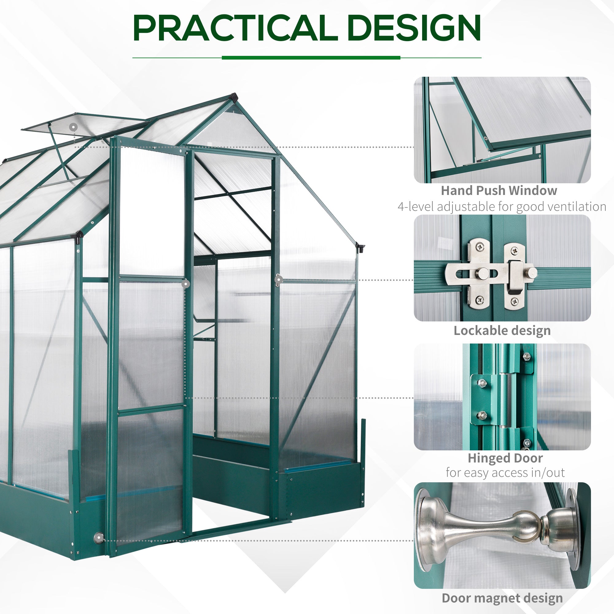 Garden Walk-in Aluminium Greenhouse Polycarbonate with Plant Bed - Greenhouse from Outsunny