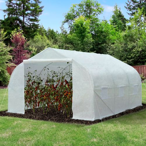 PE Mesh Cover Galvanized Metal Frame Walk-In Greenhouse White - Greenhouse from Outsunny