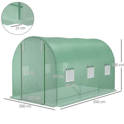 3.5 x 3 x 2 m Polytunnel Greenhouse Polytunnel Tent w/ PE Cover Green - Greenhouse from Outsunny