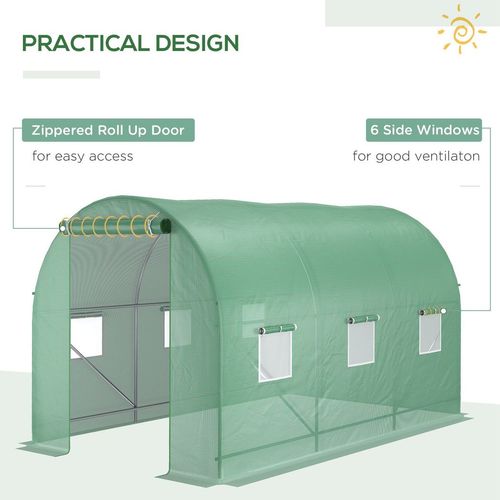 3.5 x 3 x 2 m Polytunnel Greenhouse Polytunnel Tent w/ PE Cover Green - Greenhouse from Outsunny