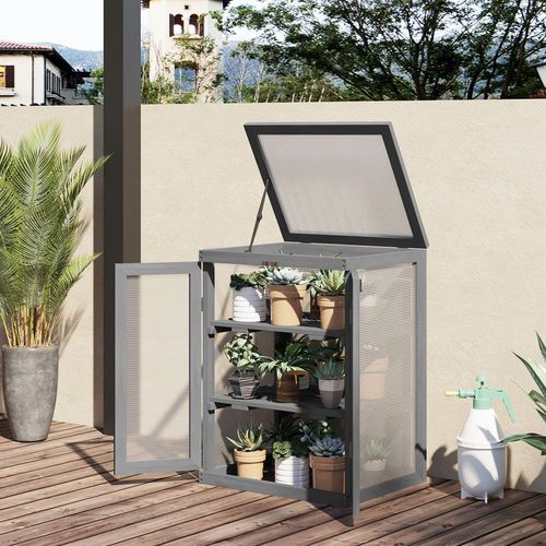 3-tier Wood Greenhouse Plant Storage Shelf Garden Cold Frame Grow House - Greenhouse from Outsunny