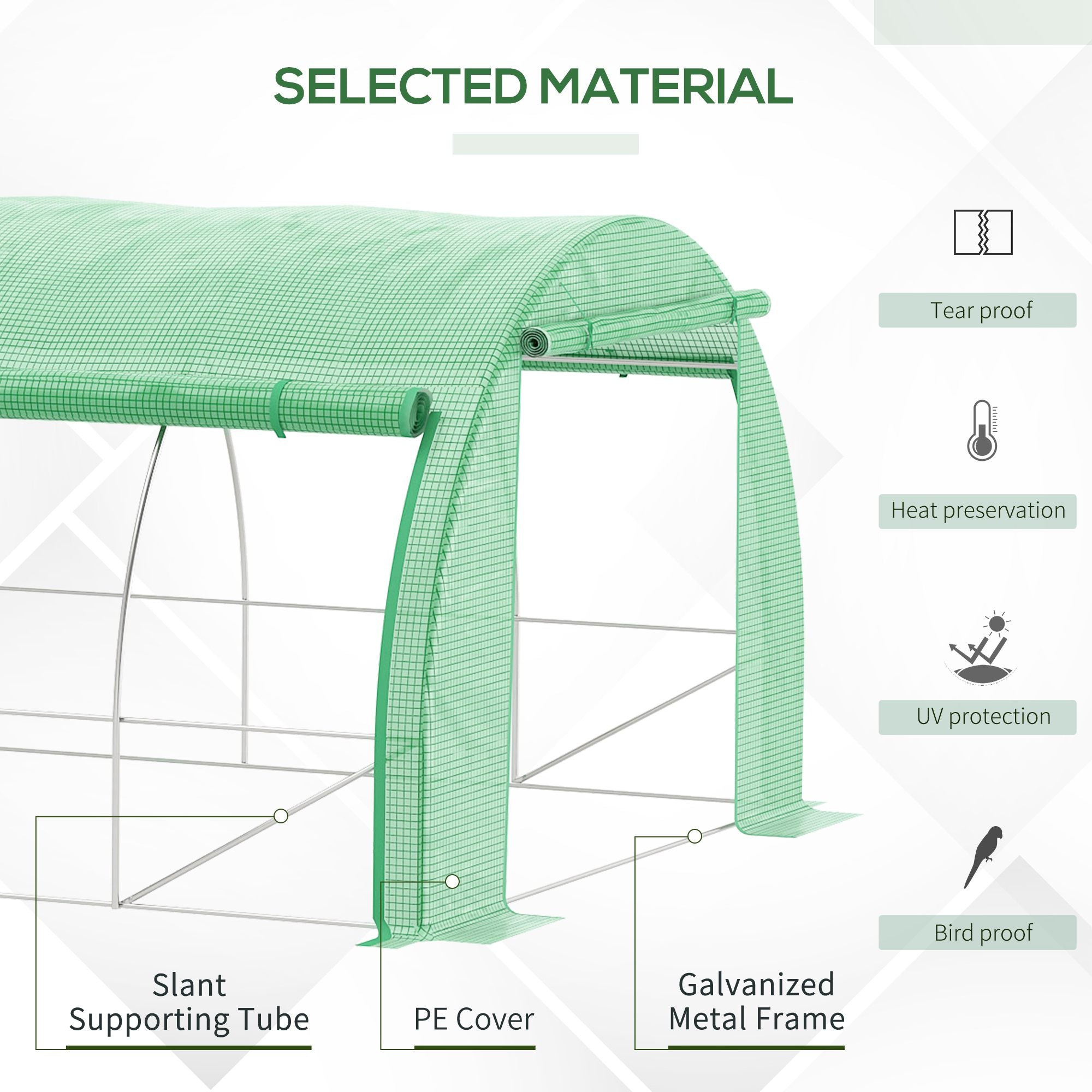 3 x 3 x 2 m Polytunnel Greenhouse Pollytunnel Tent w/ Steel Frame Green - Greenhouse from Outsunny