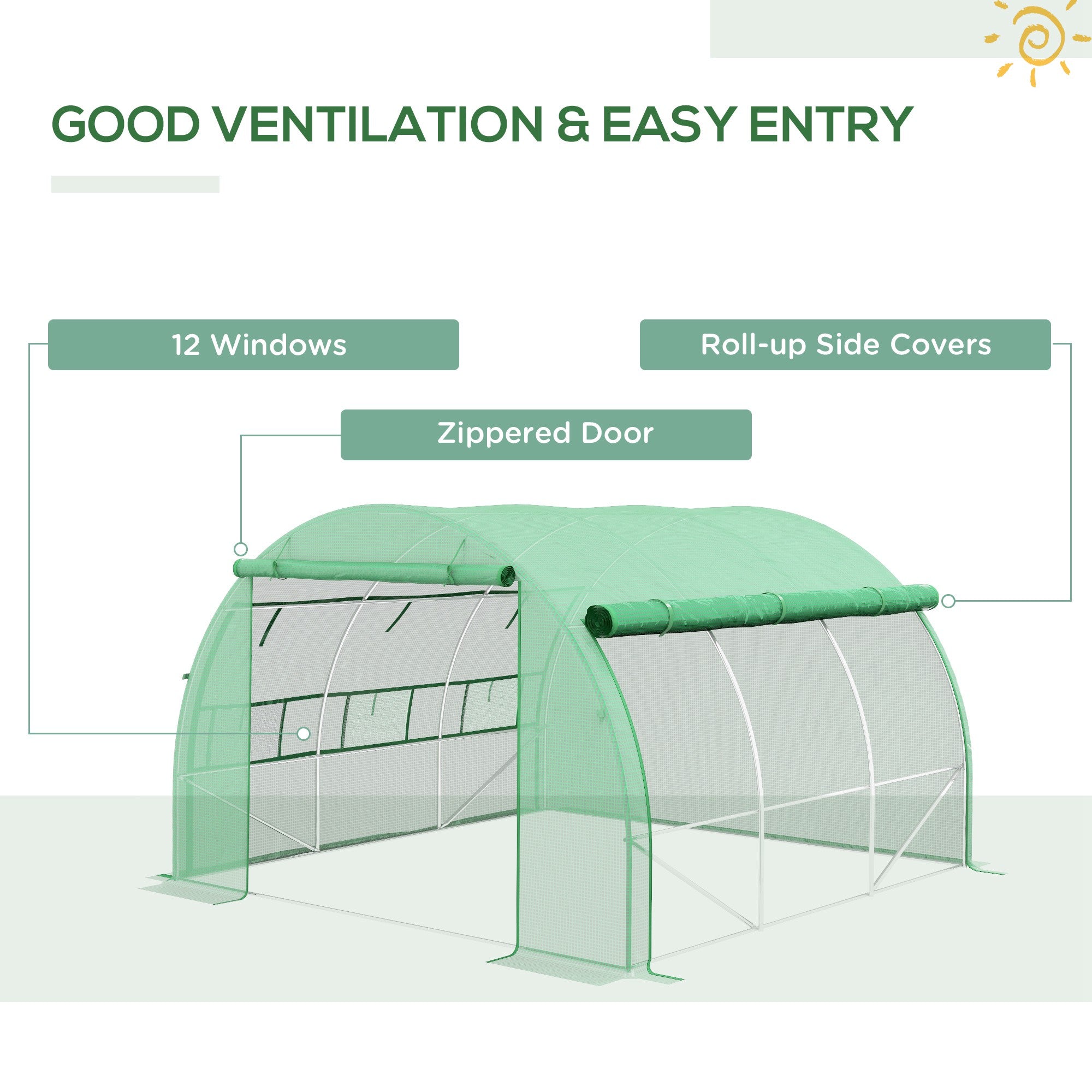 3 x 3 x 2 m Polytunnel Greenhouse Pollytunnel Tent w/ Steel Frame Green - Greenhouse from Outsunny