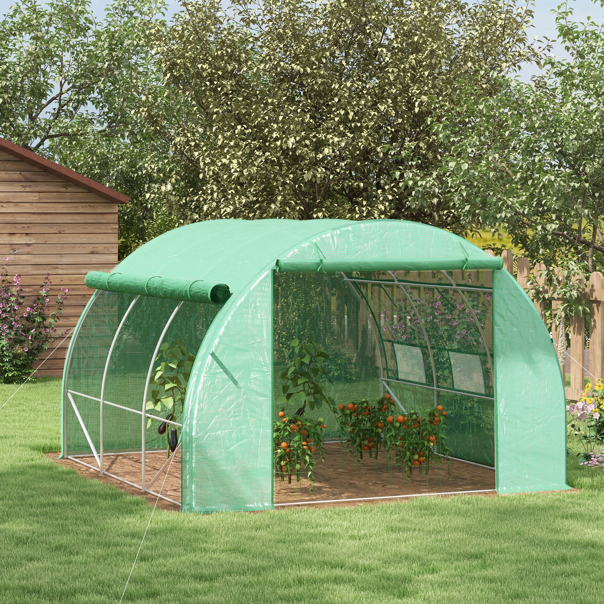 3 x 3 x 2 m Polytunnel Greenhouse Pollytunnel Tent w/ Steel Frame Green - Greenhouse from Outsunny