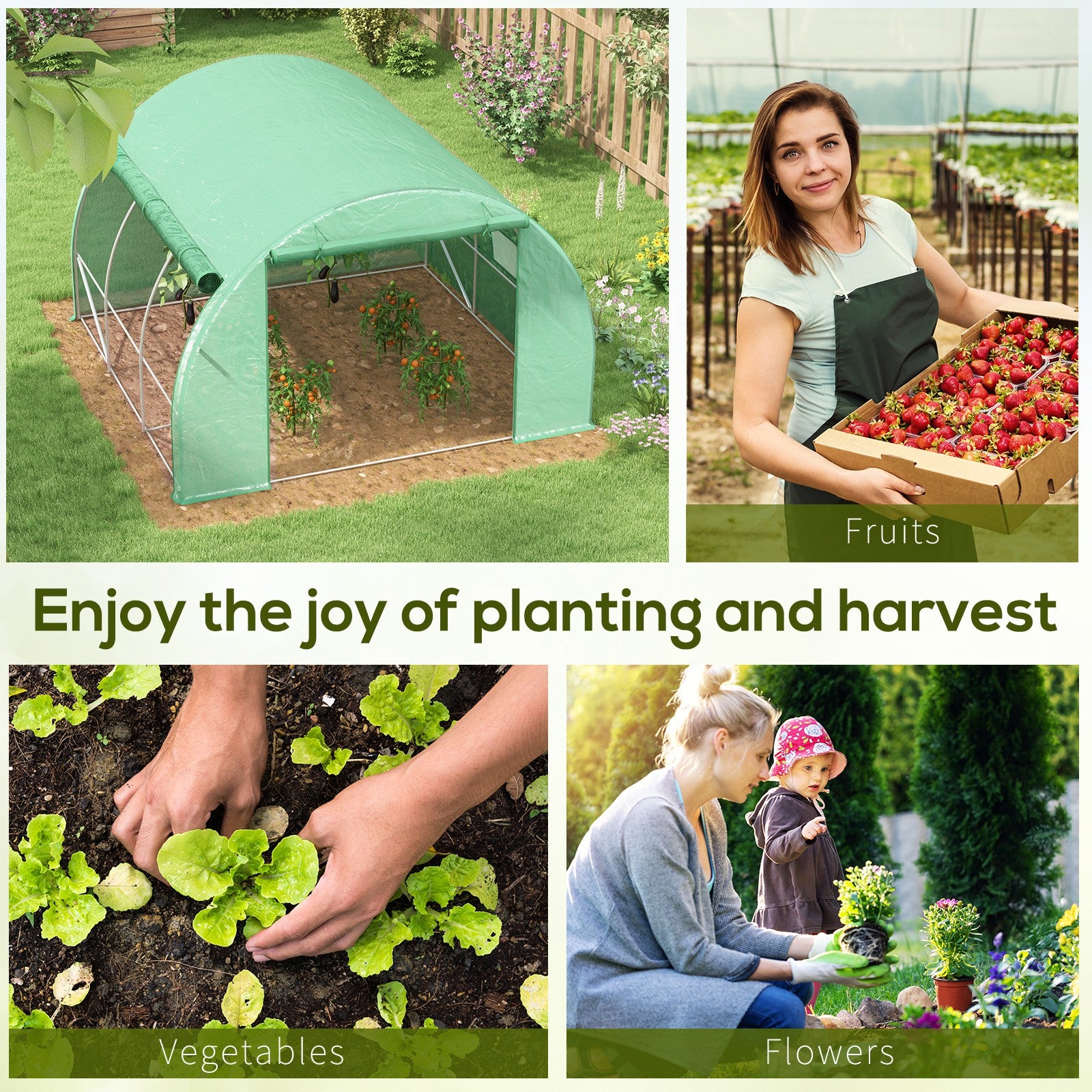 3 x 3 x 2 m Polytunnel Greenhouse Pollytunnel Tent w/ Steel Frame Green - Greenhouse from Outsunny