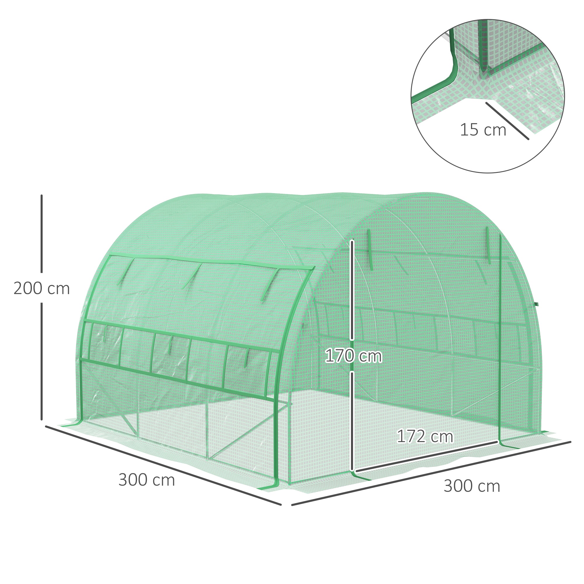 3 x 3 x 2 m Polytunnel Greenhouse Pollytunnel Tent w/ Steel Frame Green - Greenhouse from Outsunny