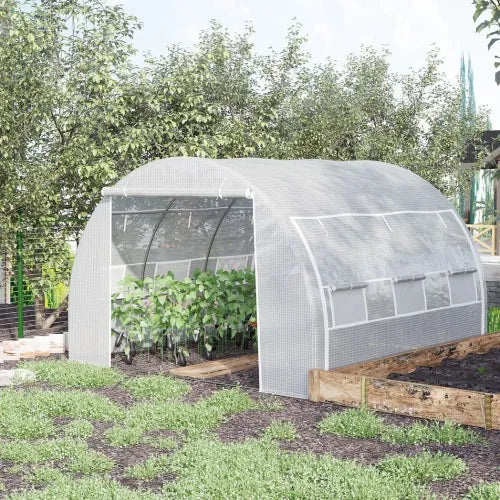 3 x 3 x 2 m Polytunnel Greenhouse Pollytunnel Tent w/ Steel Frame White - Greenhouse from Outsunny