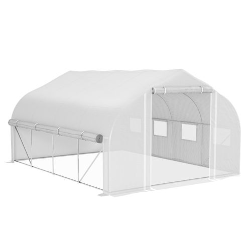 4 x 3(m) Polytunnel Greenhouse with Roll Up Sidewalls, Mesh Door, Plant Labels - Greenhouse from Outsunny