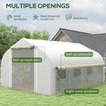 Outsunny 4 x 3(m) Polytunnel Greenhouse with Roll Up Sidewalls, Mesh Door, Plant Labels - Greenhouse