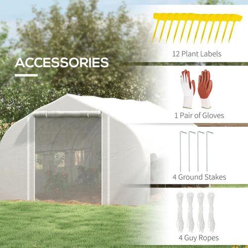 Outsunny 4 x 3(m) Polytunnel Greenhouse with Roll Up Sidewalls, Mesh Door, Plant Labels - Greenhouse