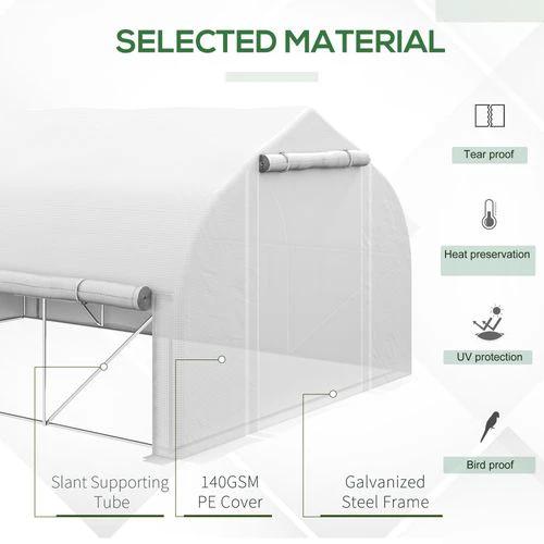 Outsunny 4 x 3(m) Polytunnel Greenhouse with Roll Up Sidewalls, Mesh Door, Plant Labels - Greenhouse