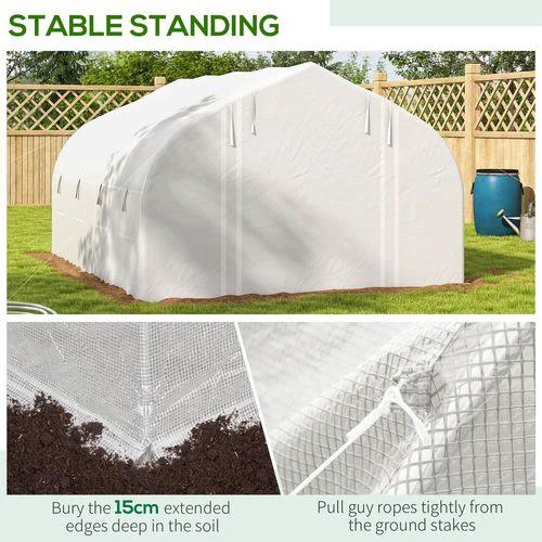 Outsunny 4 x 3(m) Polytunnel Greenhouse with Roll Up Sidewalls, Mesh Door, Plant Labels - Greenhouse