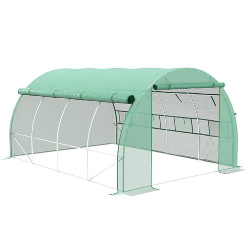 4 x 3 x 2 m Polytunnel Greenhouse Pollytunnel Tent w/ Steel Frame Green - Greenhouse from Outsunny