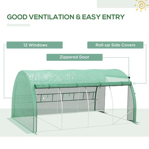 4 x 3 x 2 m Polytunnel Greenhouse Pollytunnel Tent w/ Steel Frame Green - Greenhouse from Outsunny