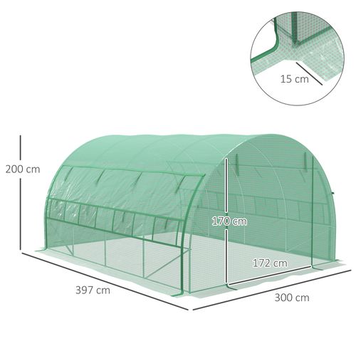 4 x 3 x 2 m Polytunnel Greenhouse Pollytunnel Tent w/ Steel Frame Green - Greenhouse from Outsunny