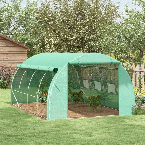 4 x 3 x 2 m Polytunnel Greenhouse Pollytunnel Tent w/ Steel Frame Green - Greenhouse from Outsunny