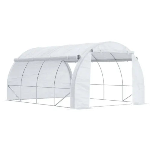 4 x 3 x 2 m Polytunnel Greenhouse Pollytunnel Tent w/ Steel Frame White - Greenhouse from Outsunny
