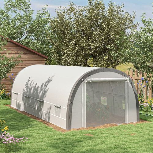 6 x 3(m) Upgraded Polytunnel Greenhouse w/ Mesh Door & Windows, 15 Plant Labels - Greenhouse from Outsunny
