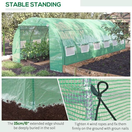 6 x 3 x 2 m Polytunnel Greenhouse Pollytunnel Tent w/ Steel Frame Green - Greenhouse from Outsunny