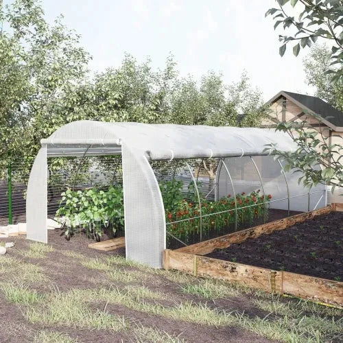 6 x 3 x 2 m Polytunnel Greenhouse Pollytunnel Tent w/ Steel Frame White by Outsunny