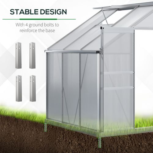 6 x 4ft Polycarbonate Greenhouse Aluminum Roof Vent, Rain Gutter Sliding Door, - Greenhouse from Outsunny